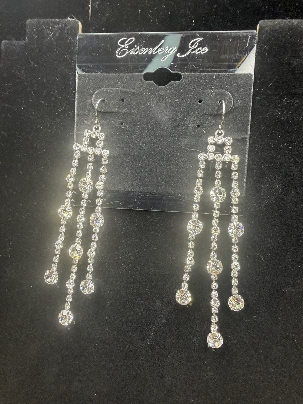 Eisenberg Ice Rhinestone Chandelier Earrings Vintage Silver Tone Sparkling